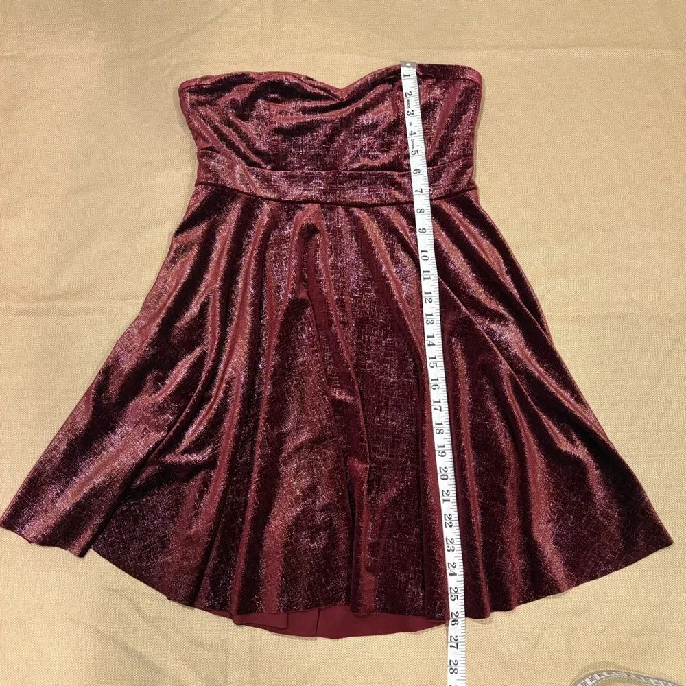 Free People Strapless Burgundy Shatter Shimmer Velvet Dress Sm